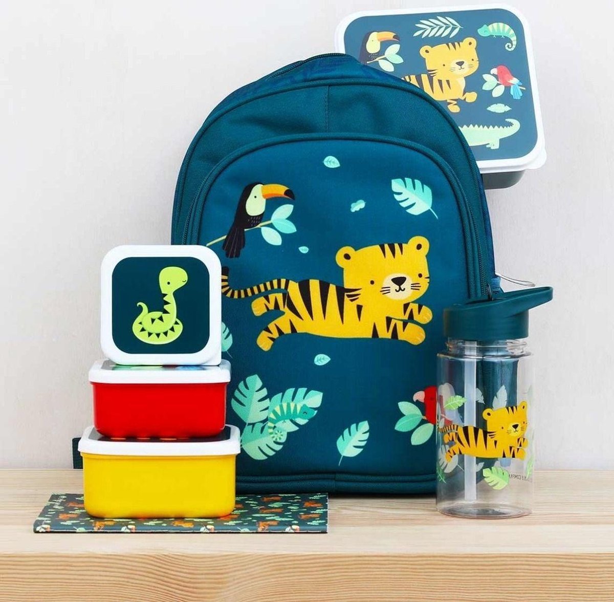 A Little Lovely Company eetset Jungle junior polyetheen groen 4 delig