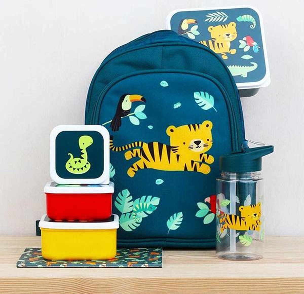 A Little Lovely Company eetset Jungle junior polyetheen groen 4 delig