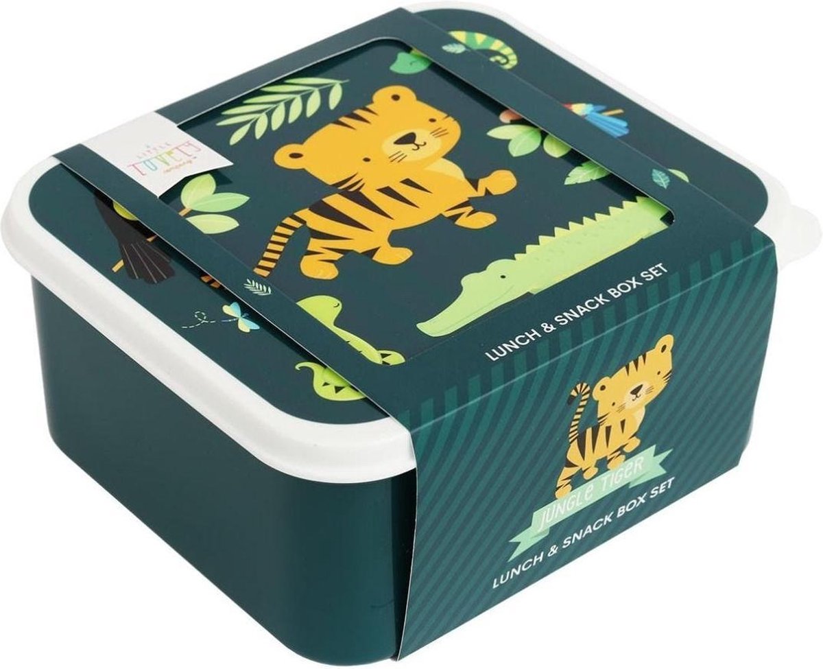 A Little Lovely Company eetset Jungle junior polyetheen groen 4 delig