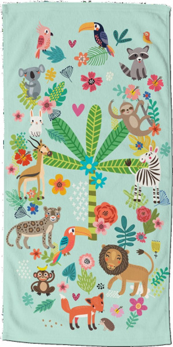 Good Morning strandlaken Happy 75 x 150 cm velours groen