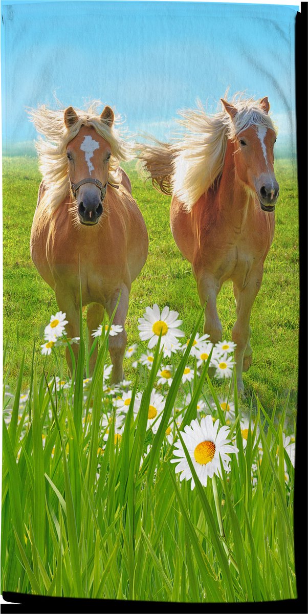 Good Morning strandlaken Horses 75 x 150 cm velours groen