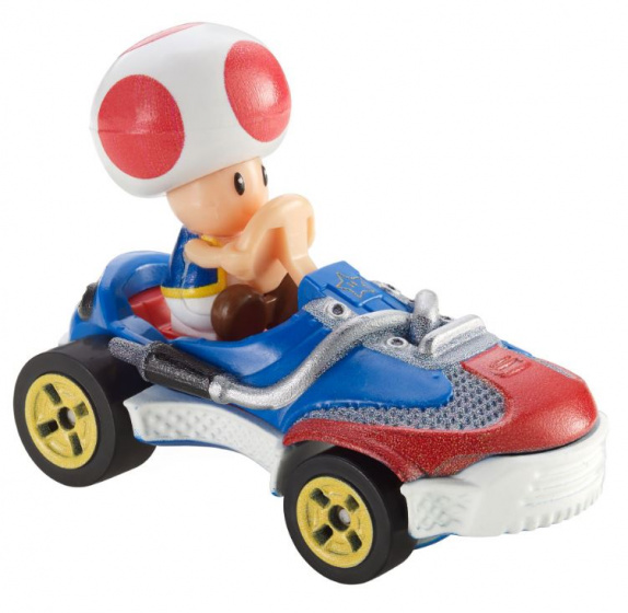 Hot Wheels racebaanauto Die Cast Mario Kart Toad junior - Rood