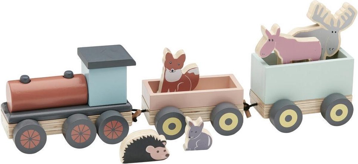 Kid&apos;s Concept houten trein met dieren Edvin 46 cm 12 delig