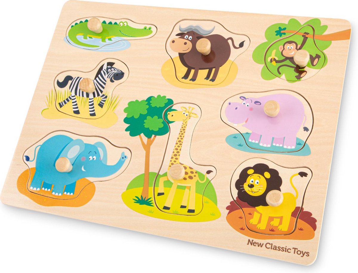 New Classic Toys vormenpuzzel safari junior hout 9 delig
