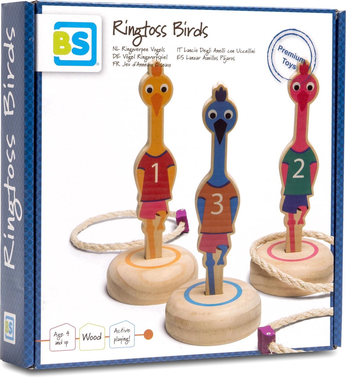 BS Toys ringwerpen Vogels 22 x 5 cm hout 6 delig