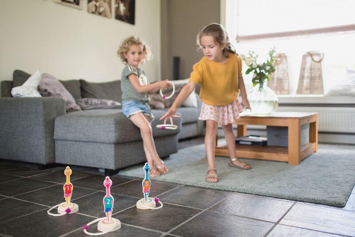 BS Toys ringwerpen Vogels 22 x 5 cm hout 6 delig