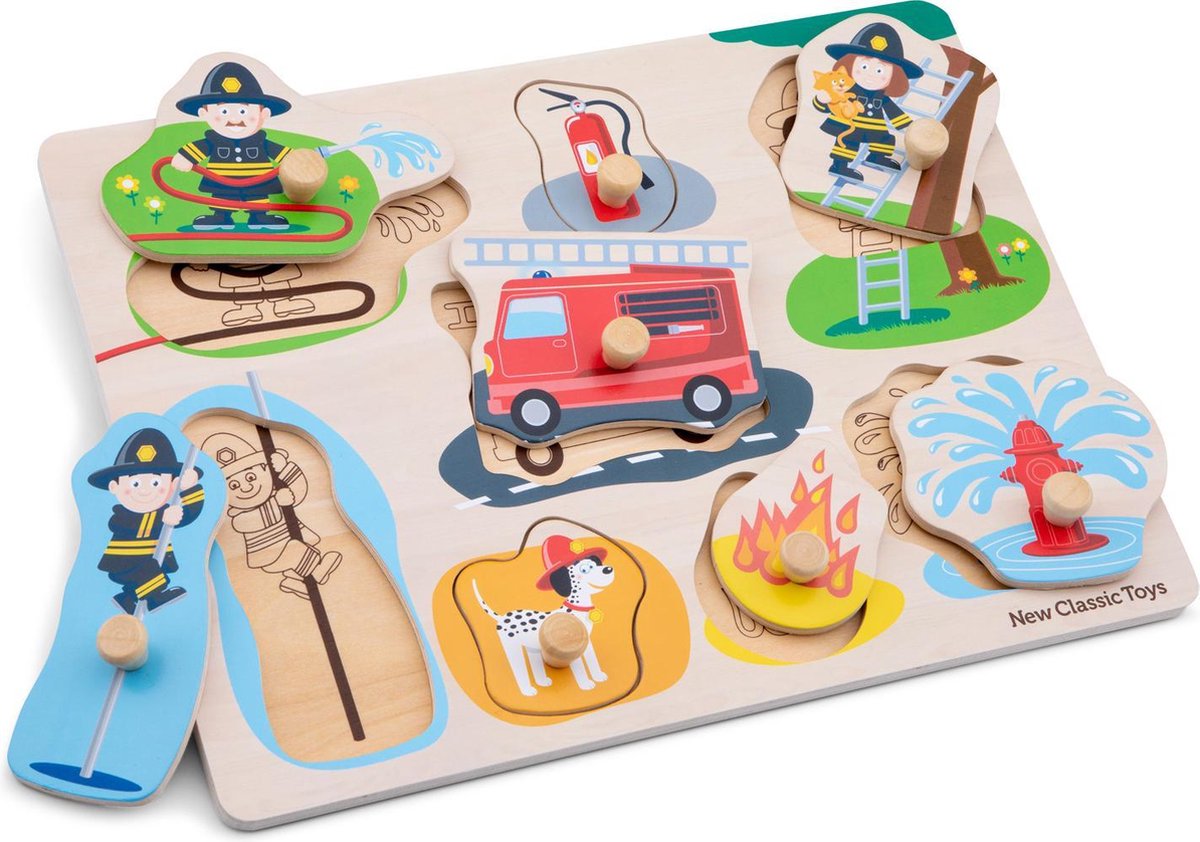 New Classic Toys vormenpuzzel brandweer junior hout 9 delig