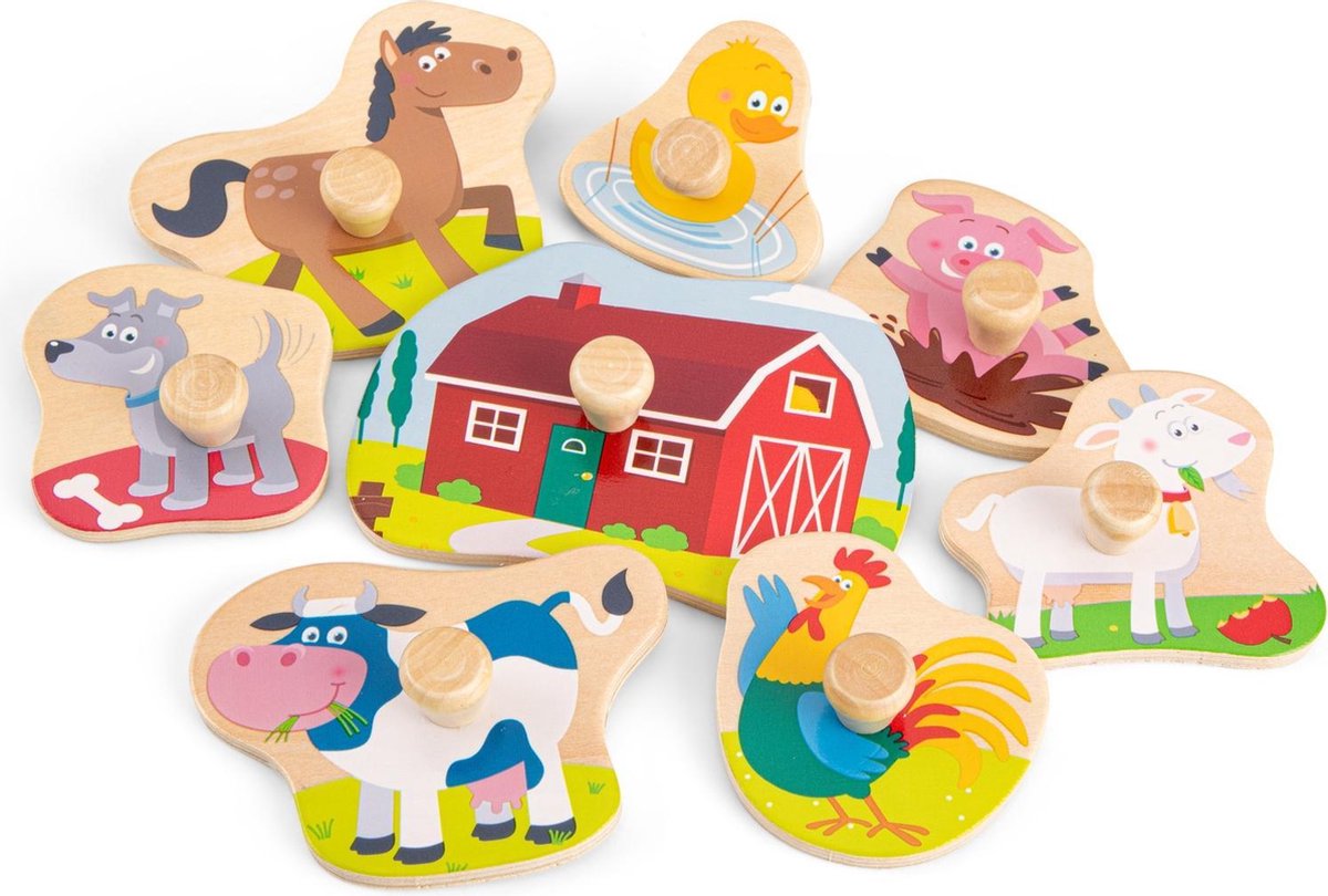 New Classic Toys vormenpuzzel boerderij junior hout 9 delig