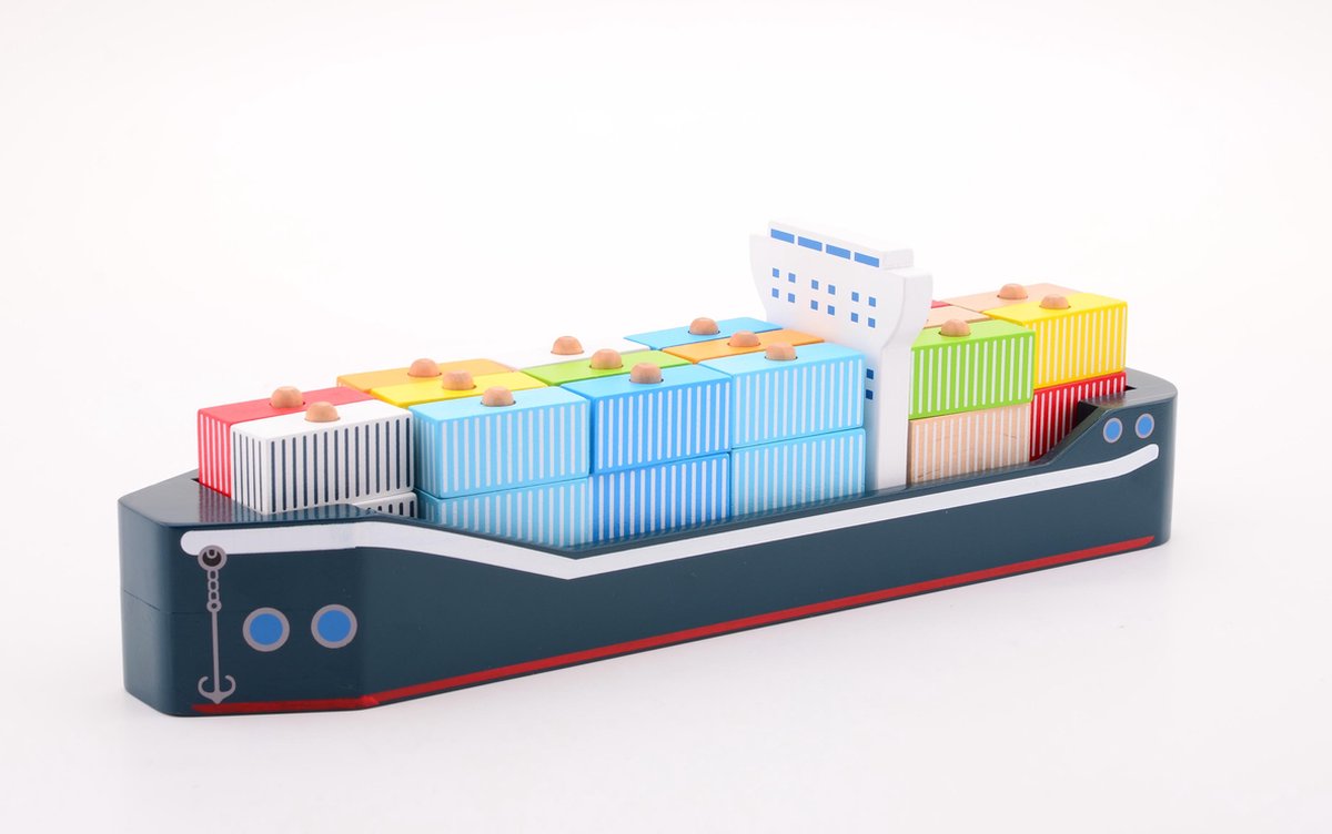 Joueco Jouéco vormenstoof houten containerschip 47 cm