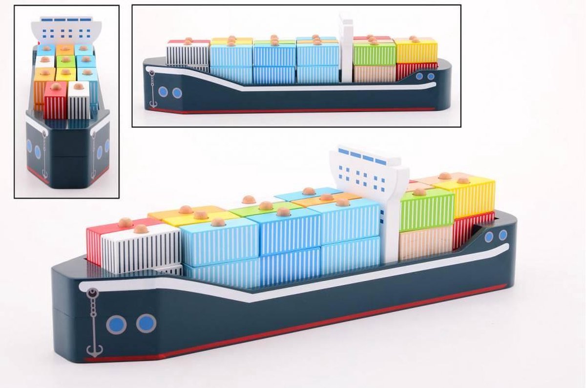 Joueco Jouéco vormenstoof houten containerschip 47 cm