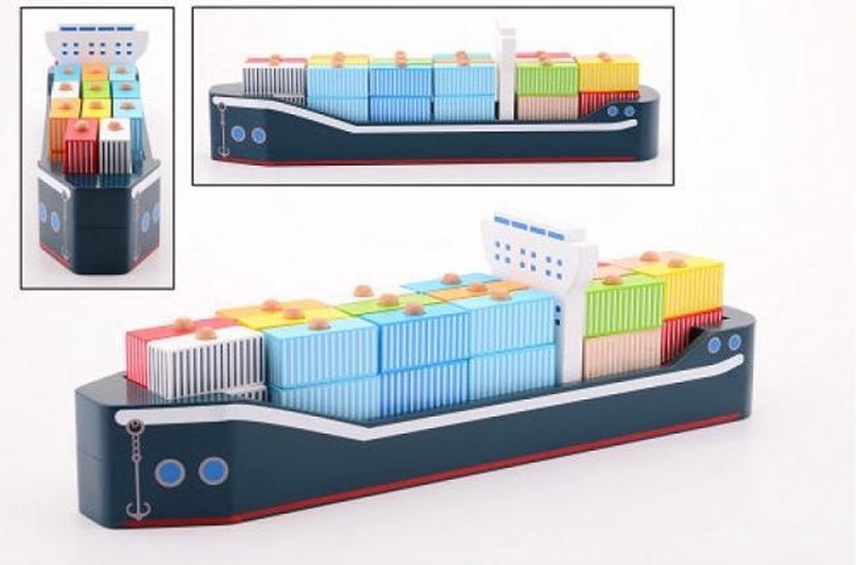 Joueco Jouéco vormenstoof houten containerschip 47 cm
