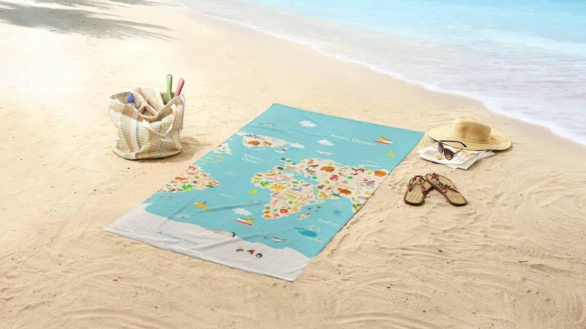 Good Morning strandlaken Worldmap 75 x 150 cm - Blauw
