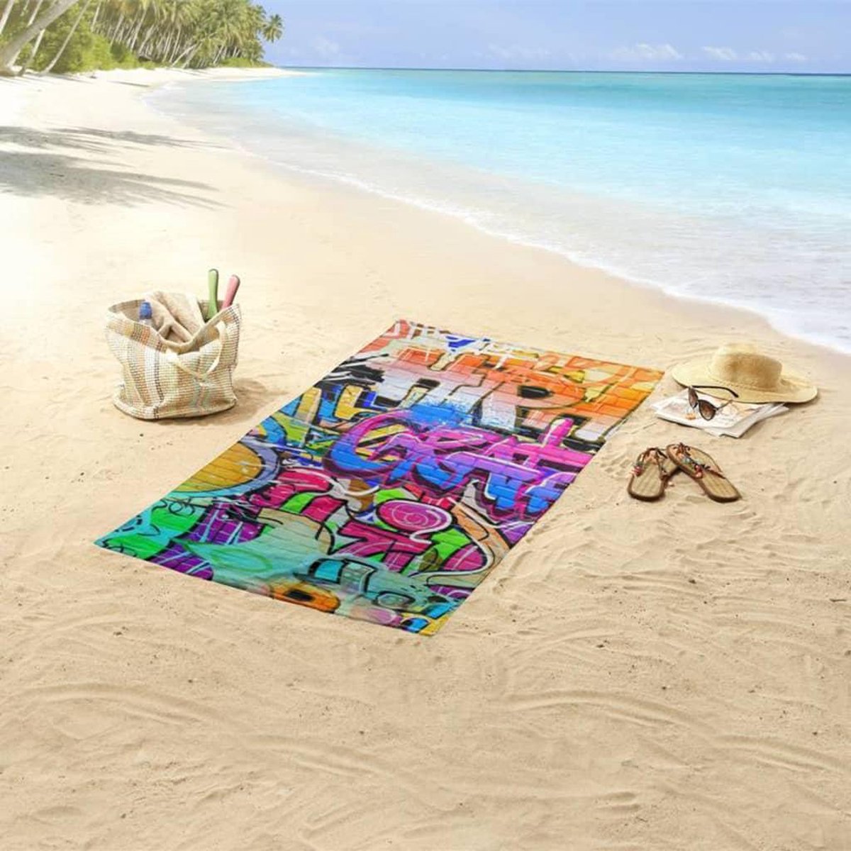 Good Morning strandlaken Graffiti 75 x 150 cm multicolor