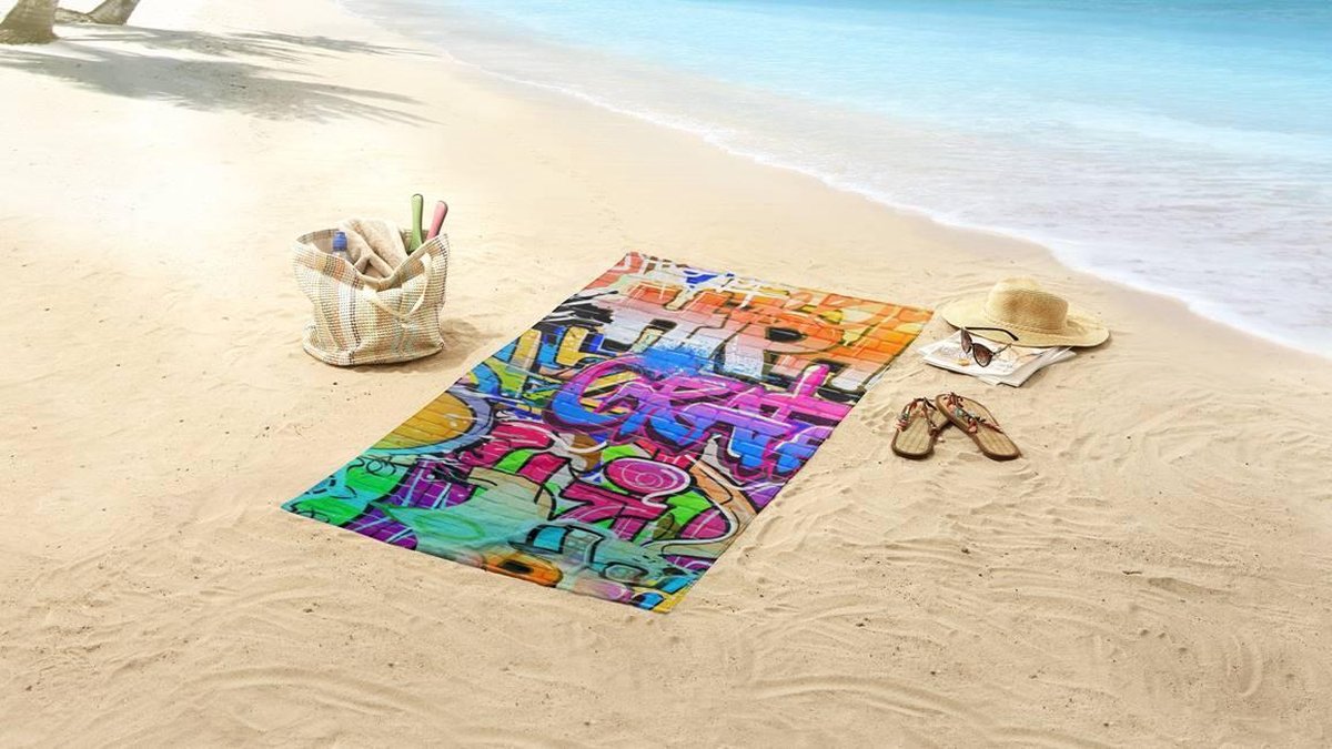 Good Morning strandlaken Graffiti 75 x 150 cm multicolor