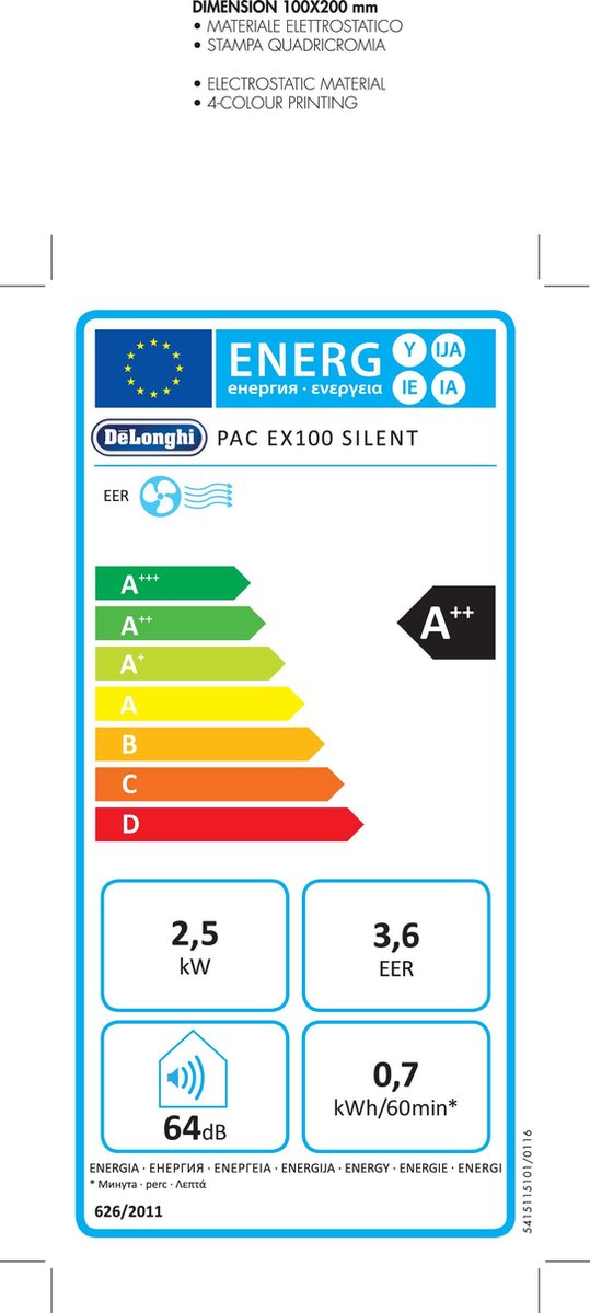 DeLonghi Aire acondicionado portátil Pingüino PAC EX100 SILENT - Zwart