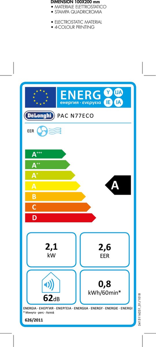 DeLonghi De'Longhi Pingüino PACN77ECO - Cómoda interfaz. Fácil de mover. Gas natural R290. Función ECO. - Wit