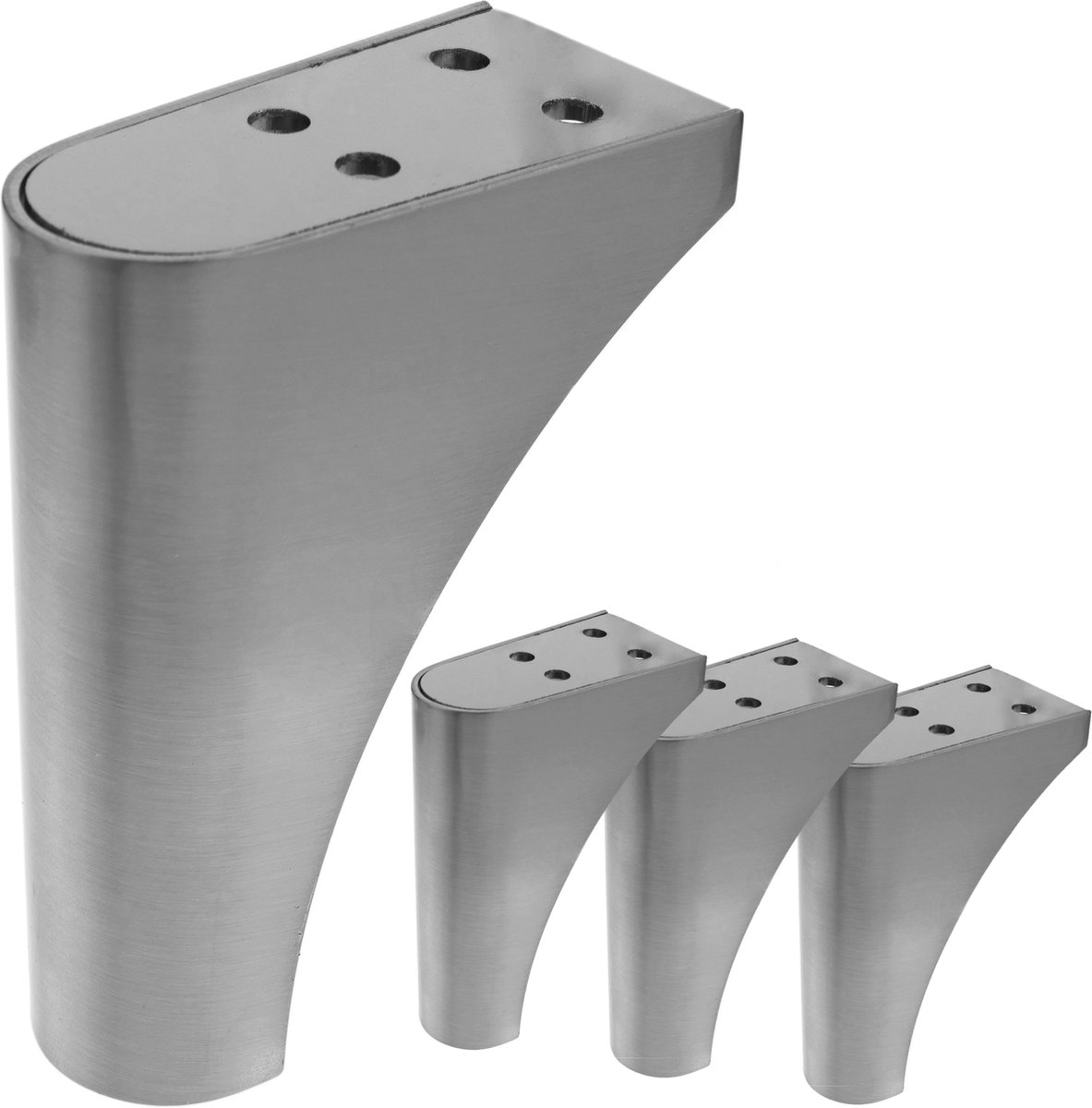 PrimeMatik Pies redondeados para mesa y mueble , Patas en acero inoxidable de 104mm 4-pack