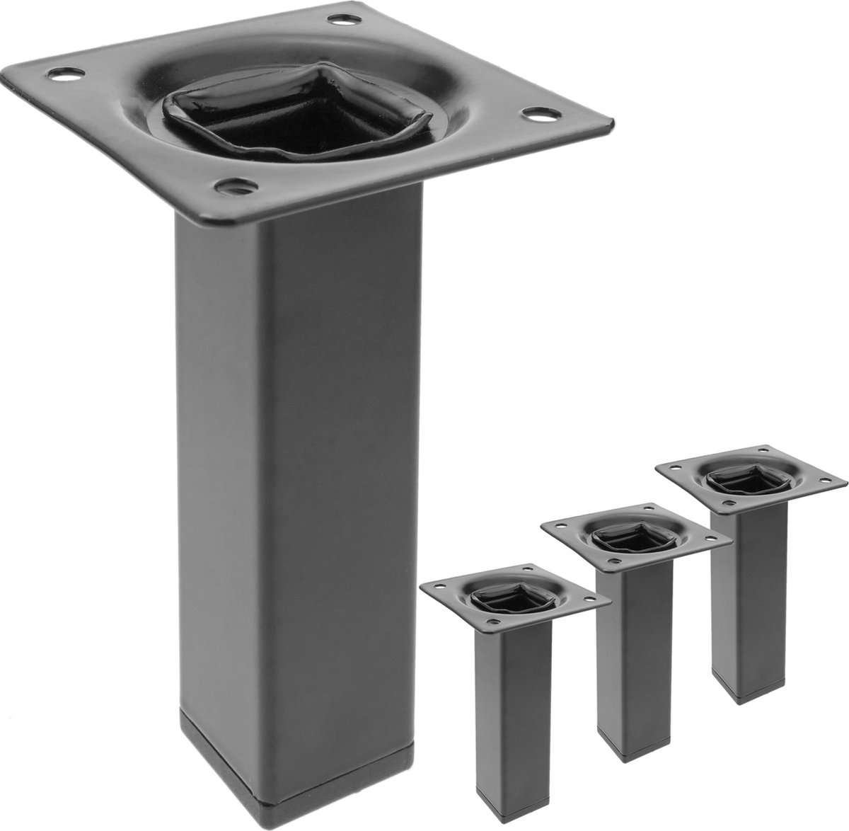 PrimeMatik Pies cuadrados para mesa y mueble , Patas en acero negras de 10cm 4-pack