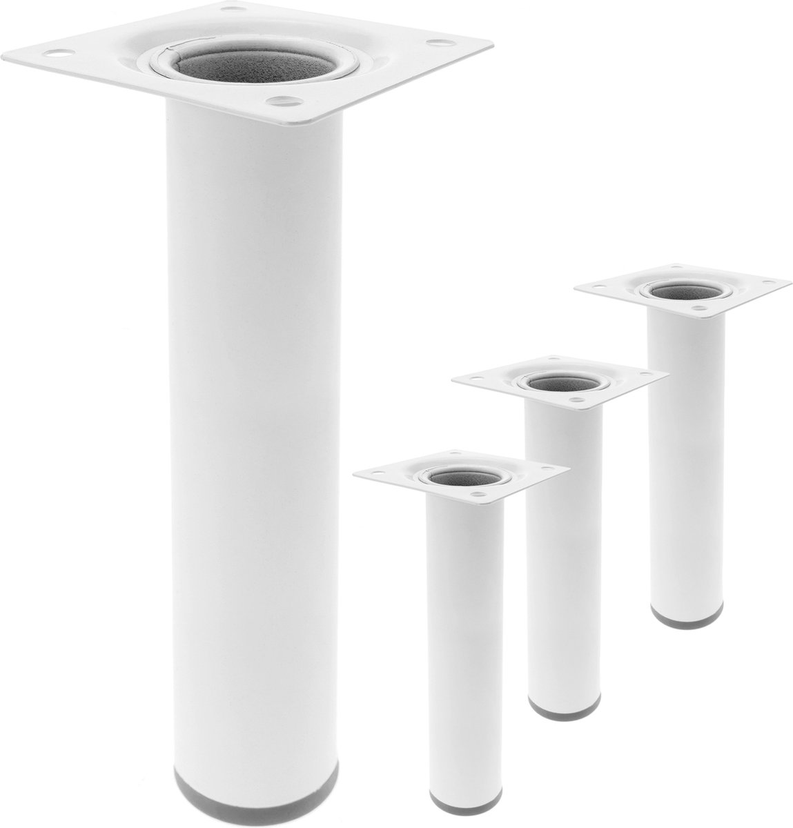 PrimeMatik Pies redondos para mesa y mueble , Patas en acero blancas de 25cm 4-pack