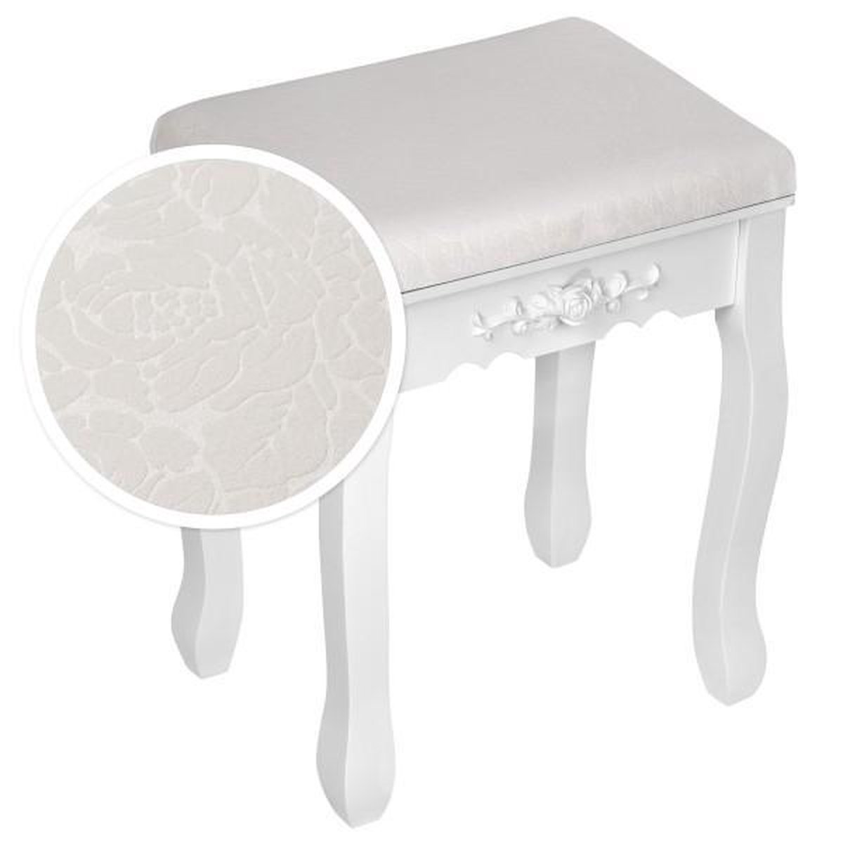 Tectake Tocador estilo clásico con 7 cajones, espejo y taburete, - Wit