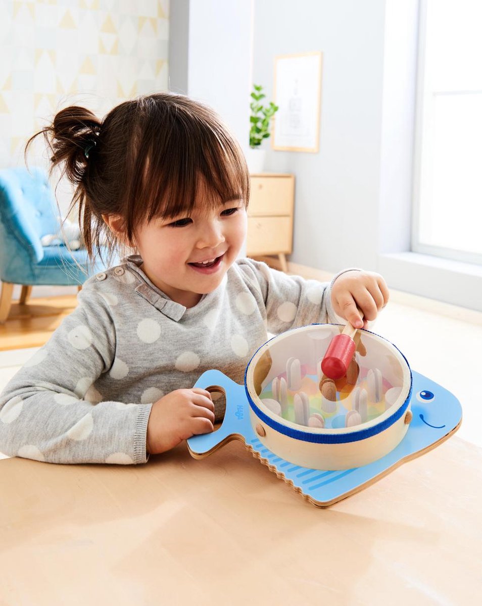 HABA houten muziekinstrument Trommelvis 28 cm - Blauw