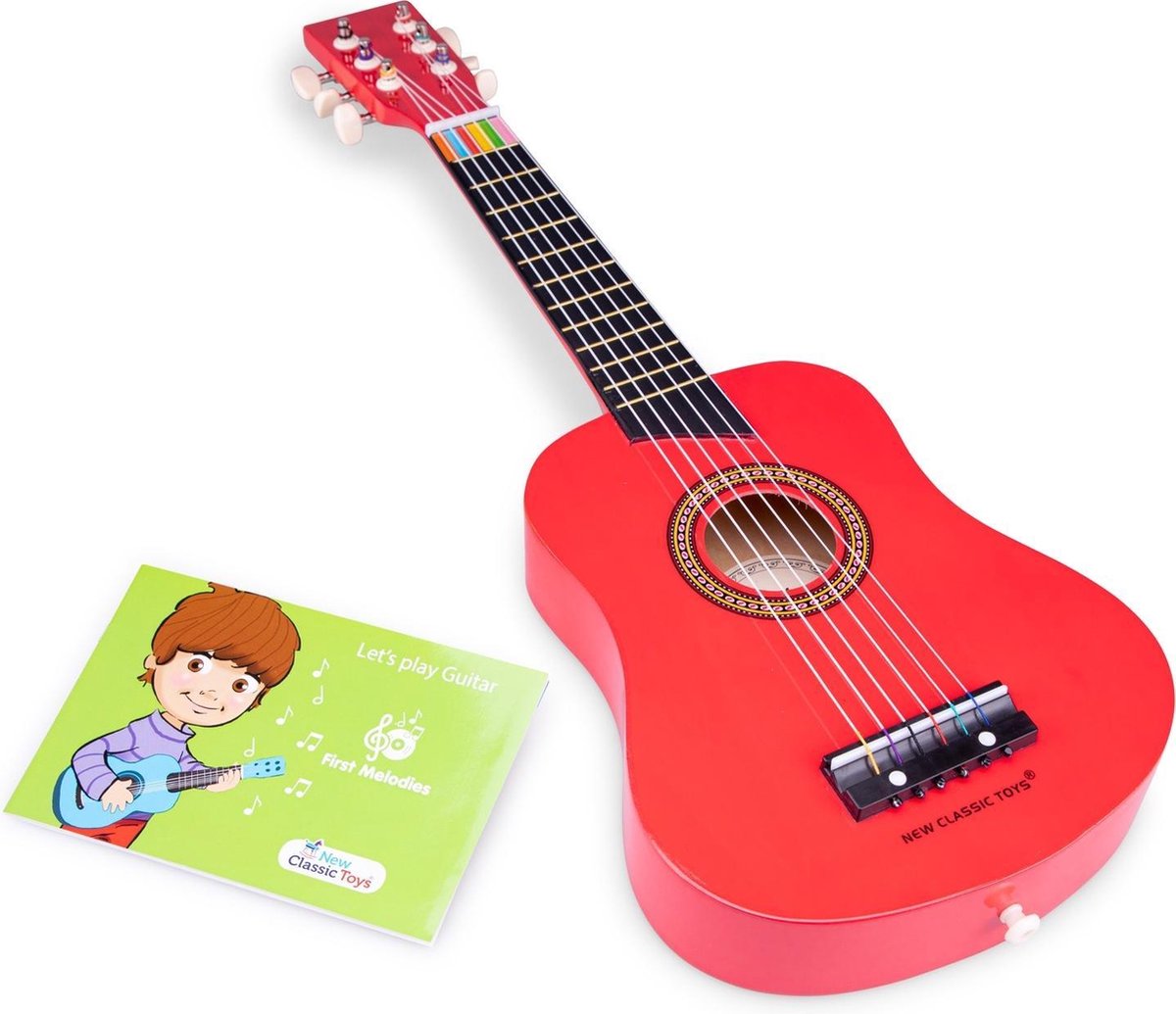 New Classic Toys gitaar De Luxe junior 64 cm hout 4 delig - Rood