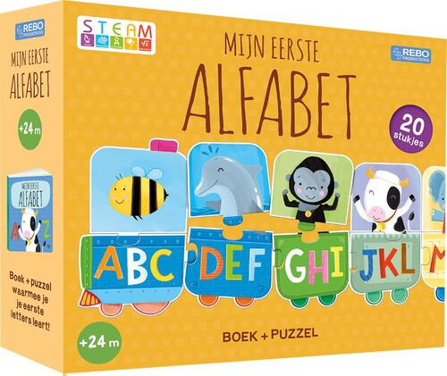 Rebo Productions Puzzeltrein 20 stukjes en boek - Mijn eerste alfabet