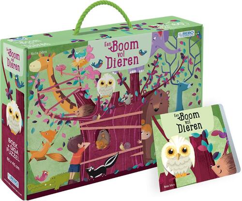 Rebo Productions Een boom vol dieren - boek + giga puzzel - Groen