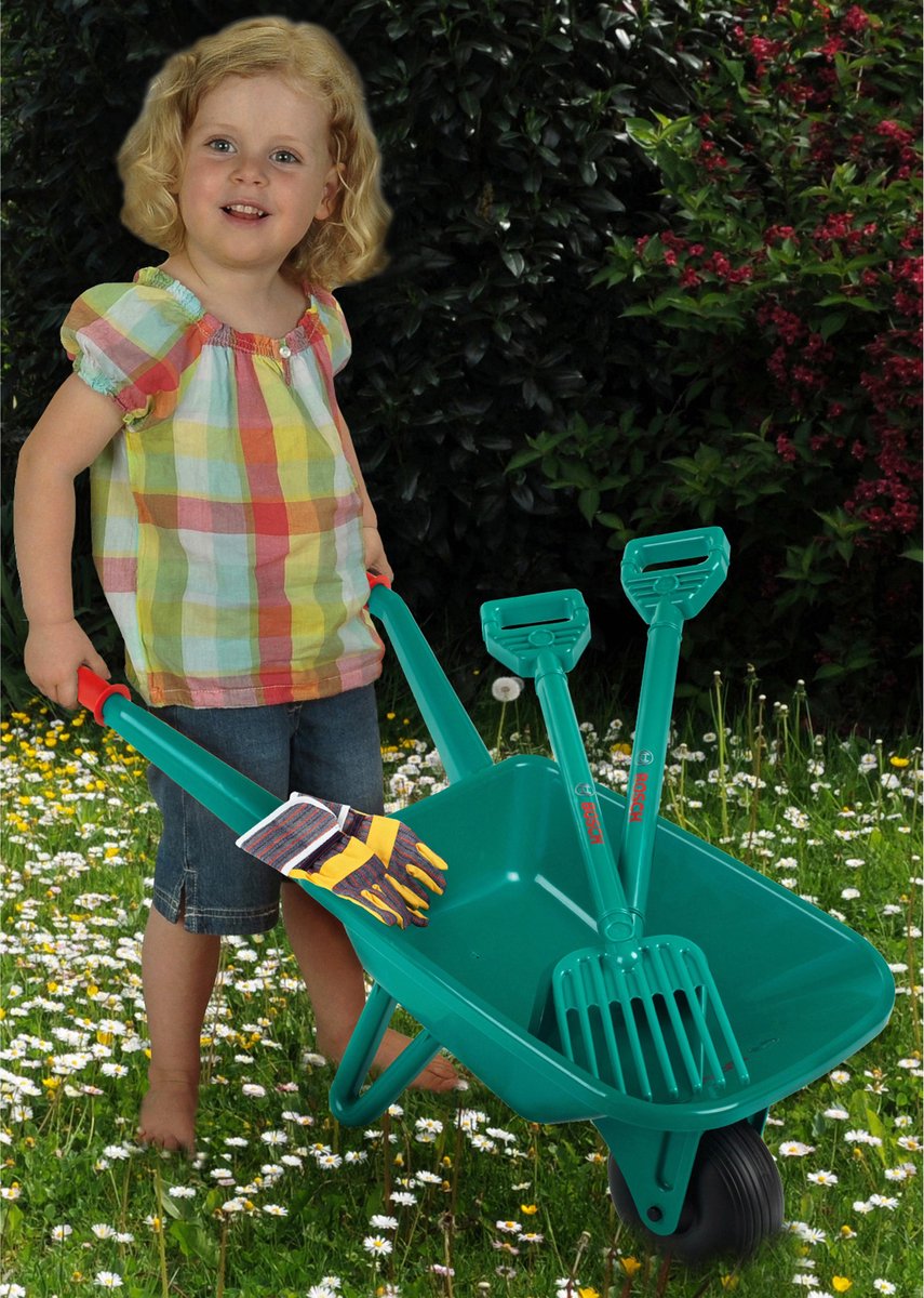 Theo Klein Klein Bosch kruiwagen met tuingereedschap 71 cm 4 delig - Groen