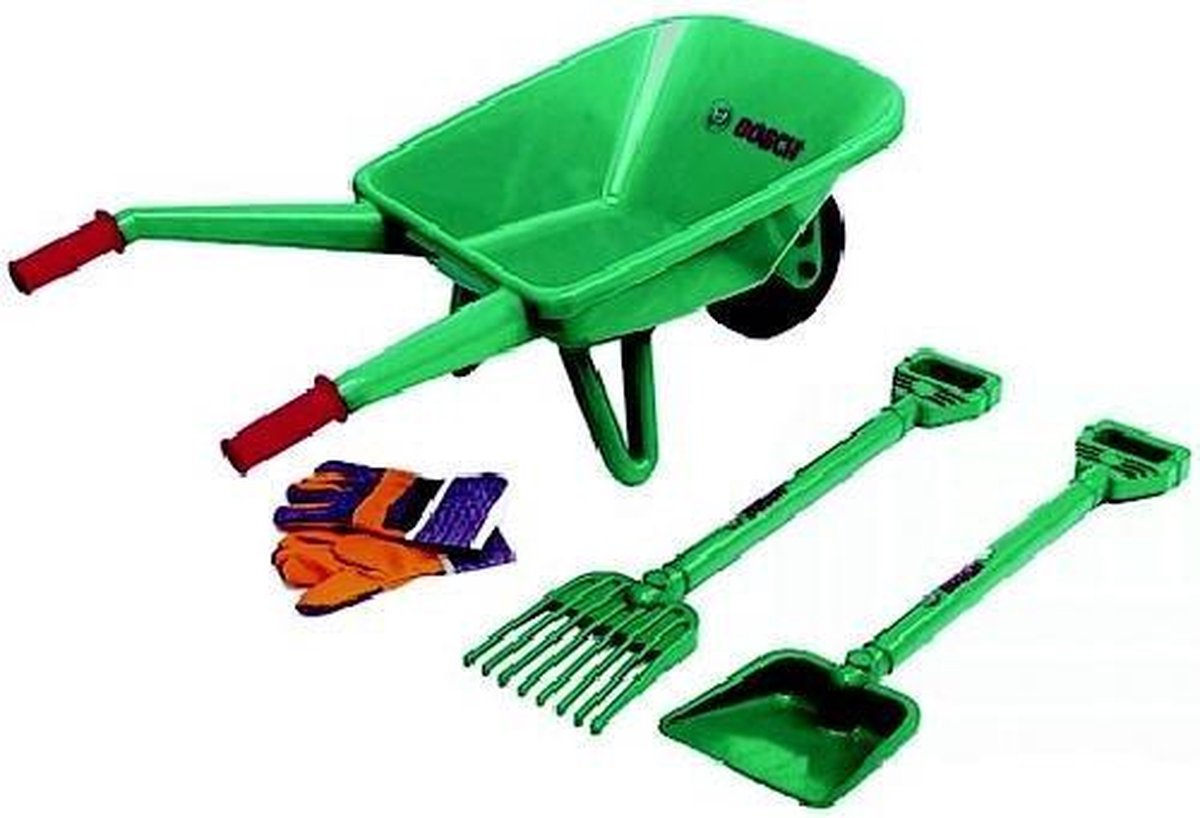 Theo Klein Klein Bosch kruiwagen met tuingereedschap 71 cm 4 delig - Groen