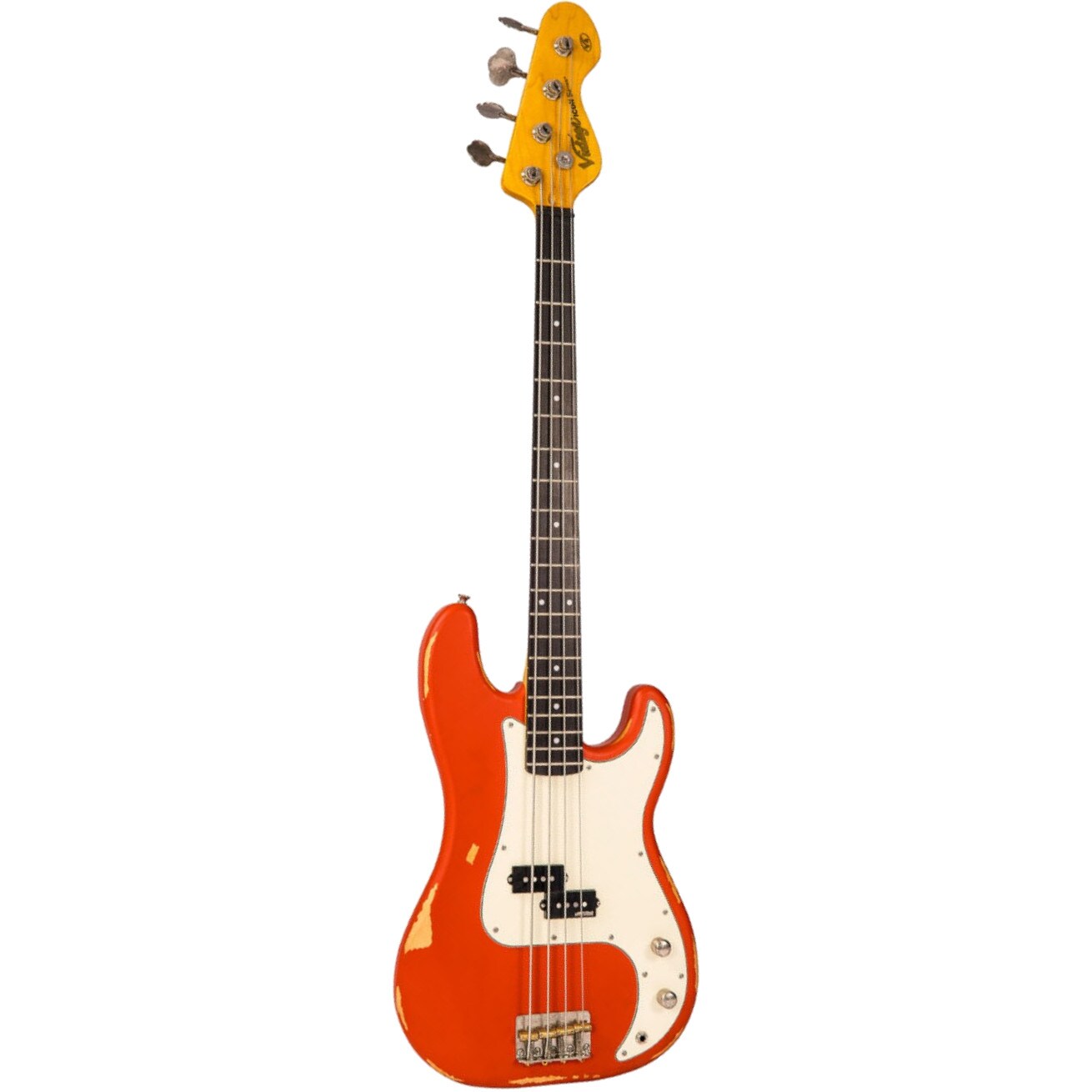 Vintage V4 Icon Bass Distressed Firenza Red elektrische basgitaar