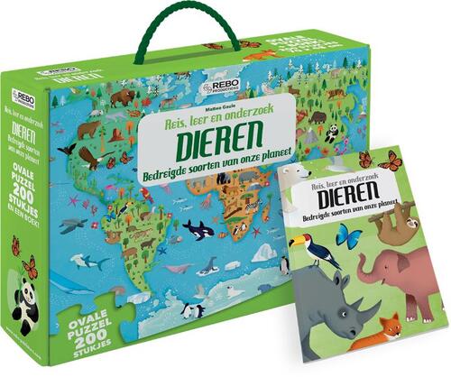 Rebo Productions Dieren - puzzel 200 stukjes en boek - Groen