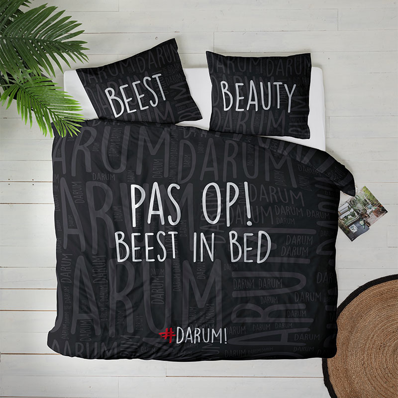 #DARUM! Beest in Bed 1-persoons (140 x 240 cm + 1 kussensloop) Dekbedovertrek - Zwart