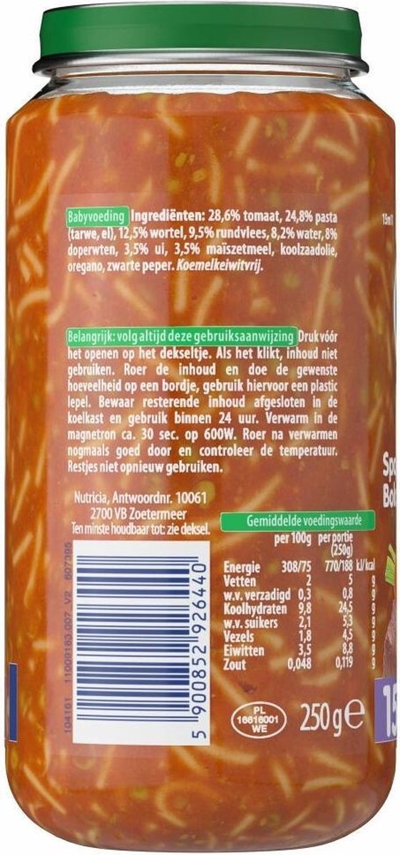 Olvarit 15m11 Spaghetti Bolgonese 250gram