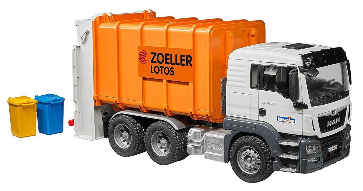 Bruder Man TGS vuilniswagen 1:16 kunststof (03762) - Oranje
