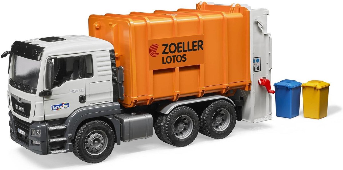 Bruder Man TGS vuilniswagen 1:16 kunststof (03762) - Oranje