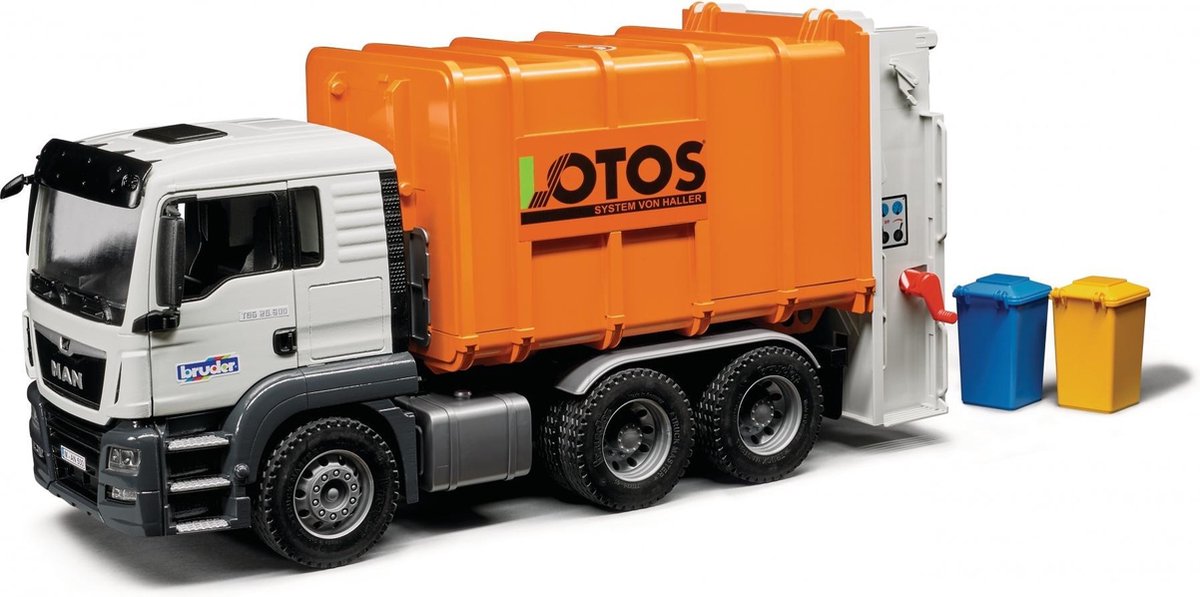 Bruder Man TGS vuilniswagen 1:16 kunststof (03762) - Oranje