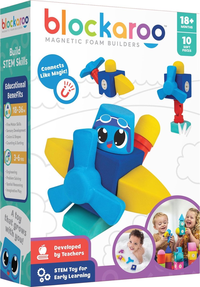 Blockaroo speelset Vliegtuig Foam Blocks junior rubber 10 delig