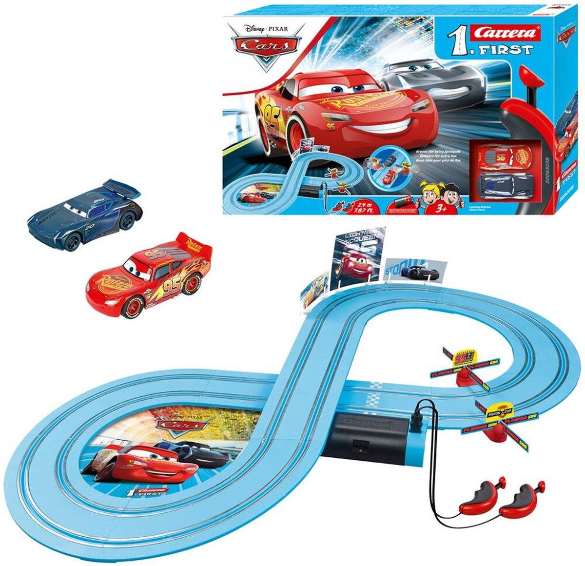 Carrera racebaanset Cars Power Duell 240 cm licht - Blauw