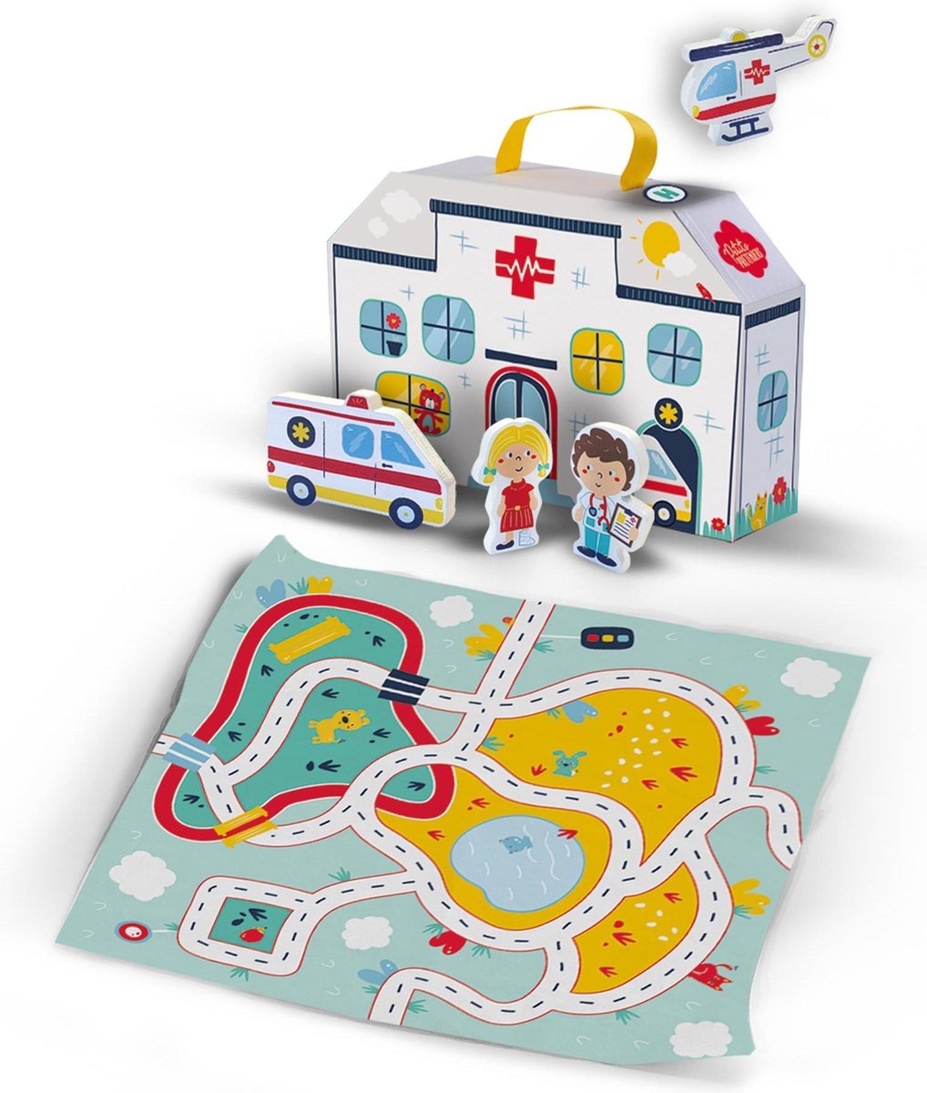 Ses Creative speelkoffer ziekenhuis met speelmat 6 delig - Wit