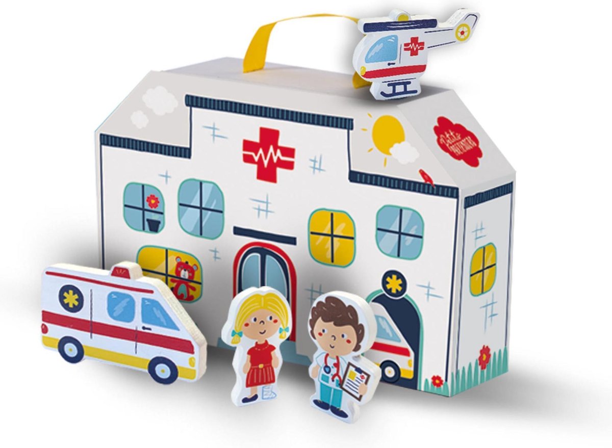 Ses Creative speelkoffer ziekenhuis met speelmat 6 delig - Wit