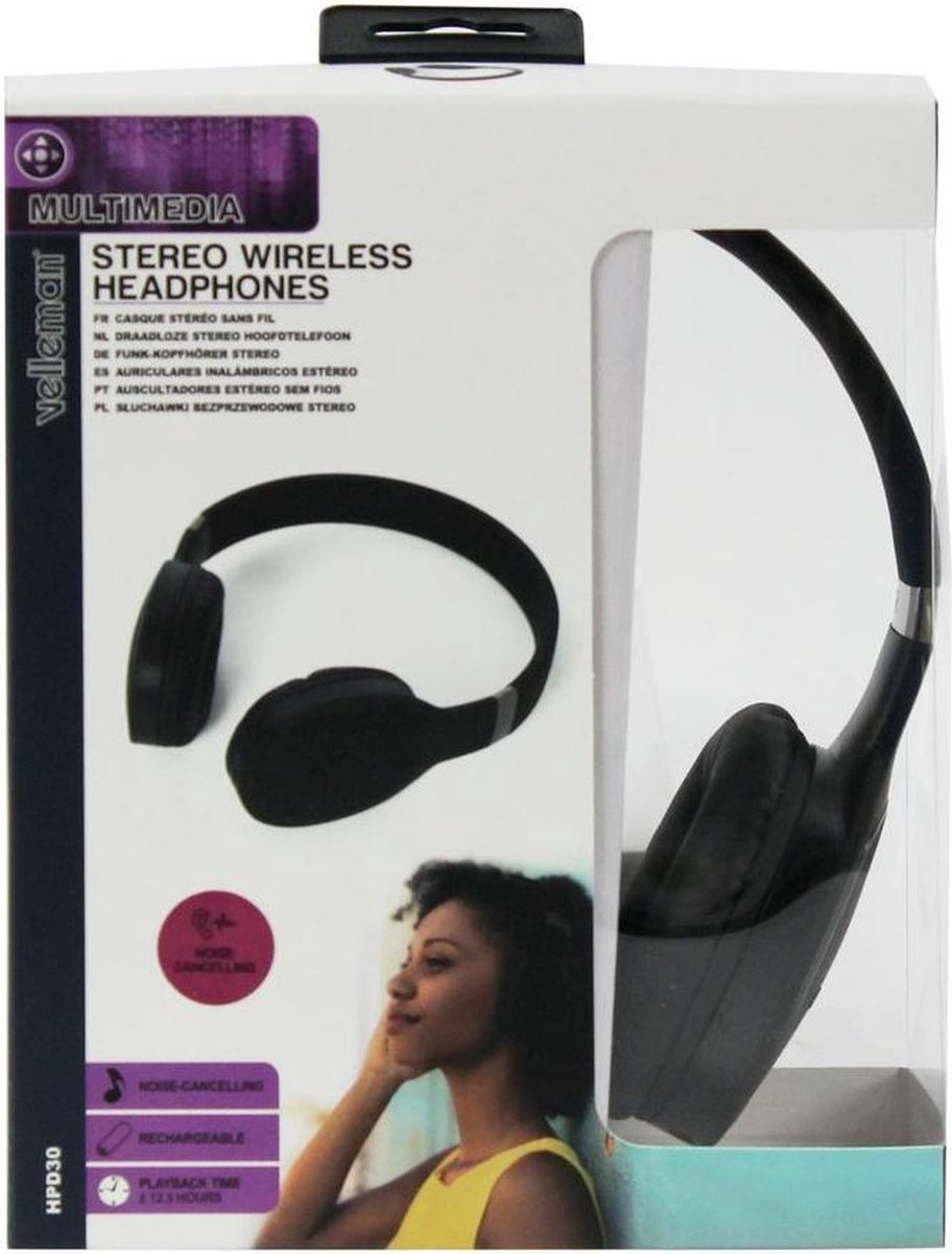 Velleman koptelefoon stereo draadloos 18,2 x 15,1 cm - Zwart