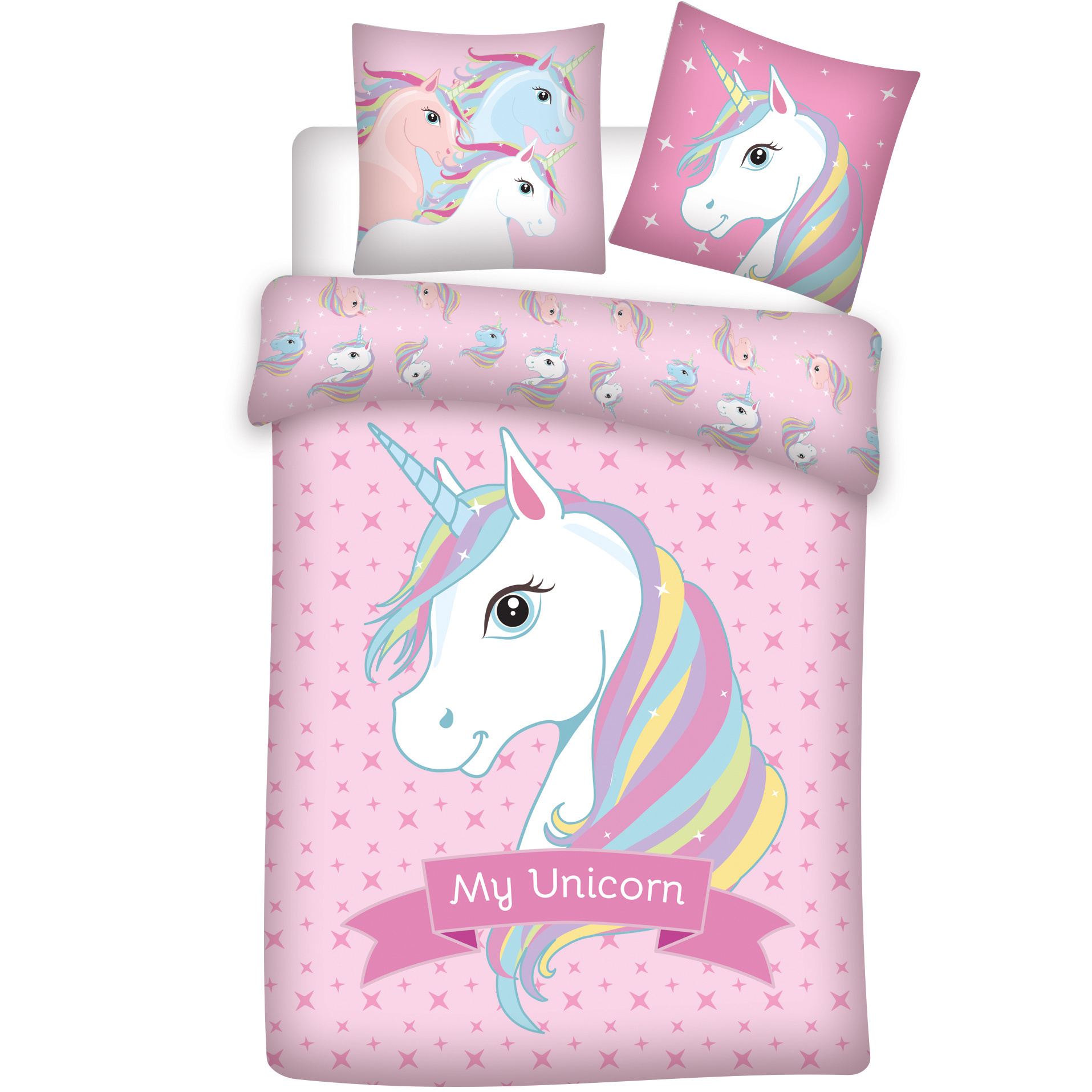 Unicorn Dekbedovertrek - 140 x 200 cm - Polyester - Roze