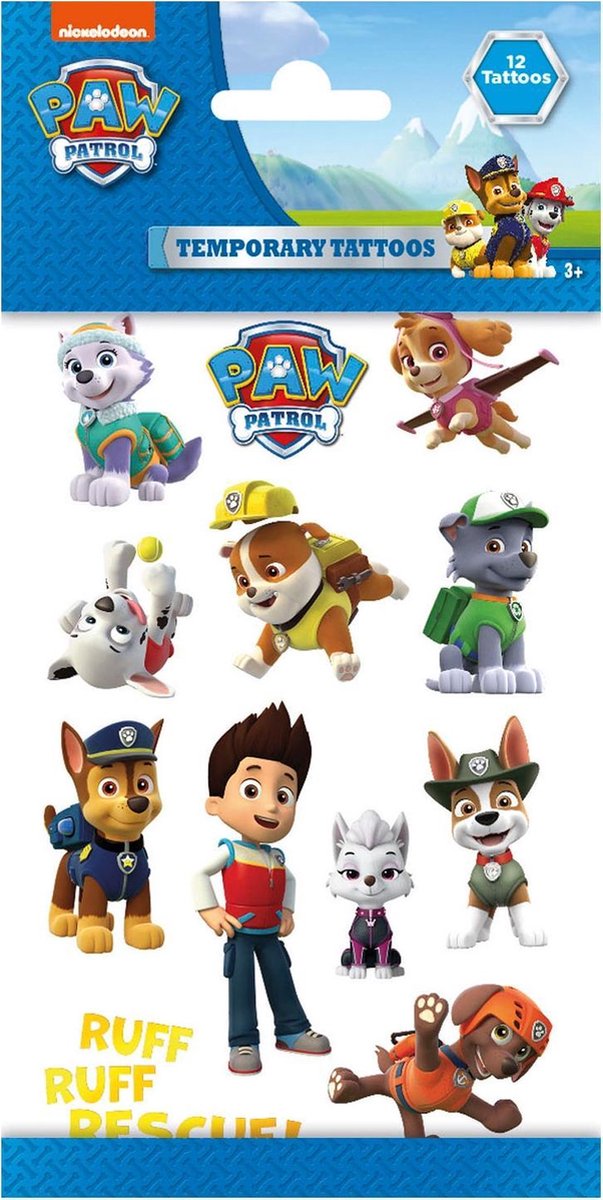 Nickelodeon tijdelijke tattoos Paw Patrol junior 12 stuks