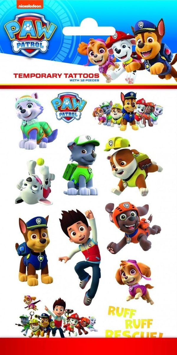 Nickelodeon tijdelijke tattoos Paw Patrol junior 12 stuks