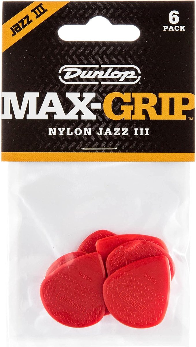 Dunlop 471P3N Max-Grip Jazz III Nylon Pick plectrum set 6 stuks