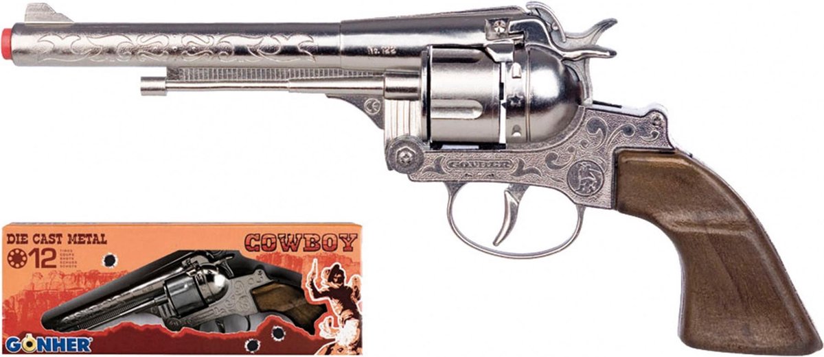 Gonher Speelgoed revolver cowboy 12 schots staal zilver - Silver