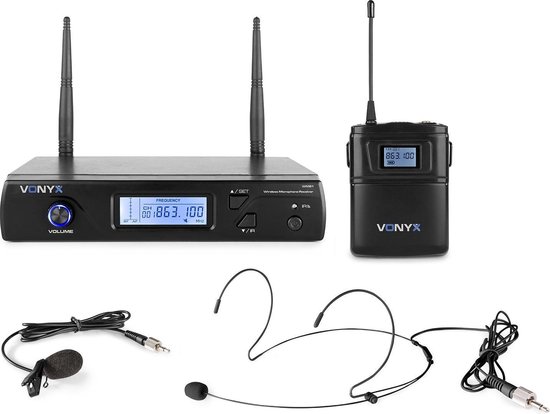 VONYX WM61B UHF 16-kanaals draadloos microfoonsysteem (863-865 MHz)