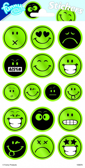 Funny Products stickers Smiley 20 x 10 cm papier 16 stuks - Groen