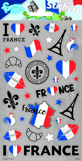 Funny Products stickers Frankrijk 20 x 10 cm 28 stuks - Grijs